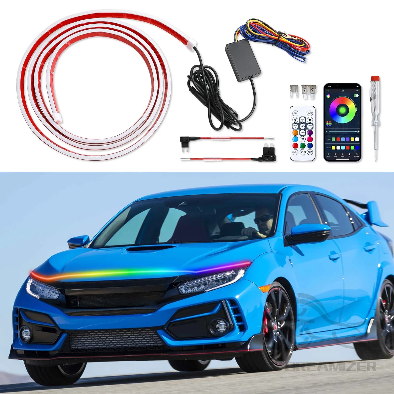 Universal12V Scan start Car Hood Signal Light Car Daytime Running Light DRL Dynamic Auto Tuning striscia decorativa per fari