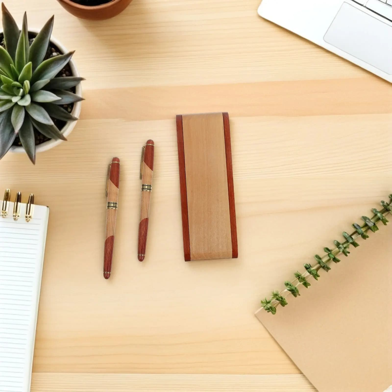 Elegant Slim Lightweight Rosewood Fountain Pen and Ballpoint Pen Set with Exquisite Wooden Gift Box for Anniversary Christmas