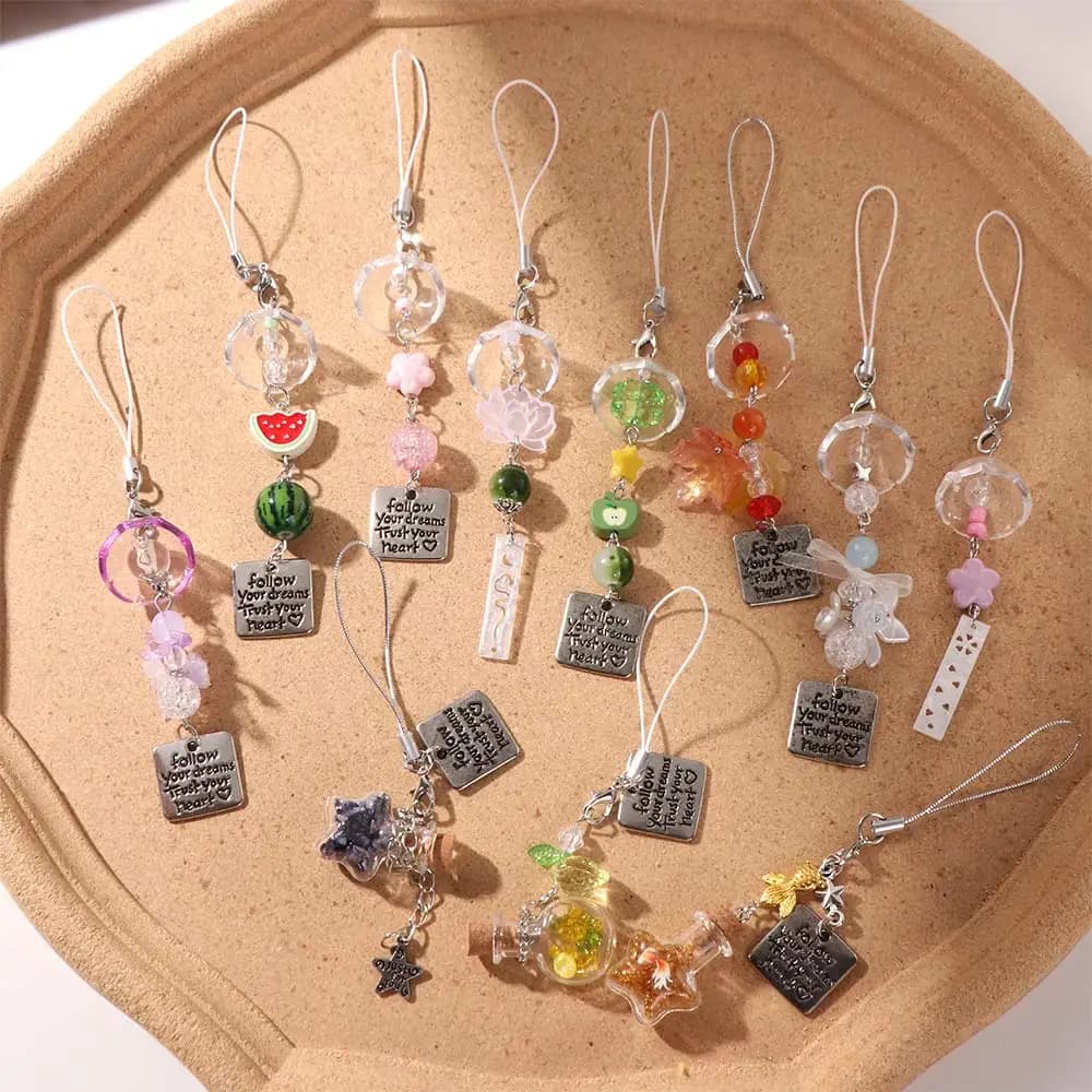 Star Wishing Bottle Wind Chime Pendant Phone Straps Couple Gifts Transparent Keychain Kawaii Bag Decorative Mobile Phone Lanyard