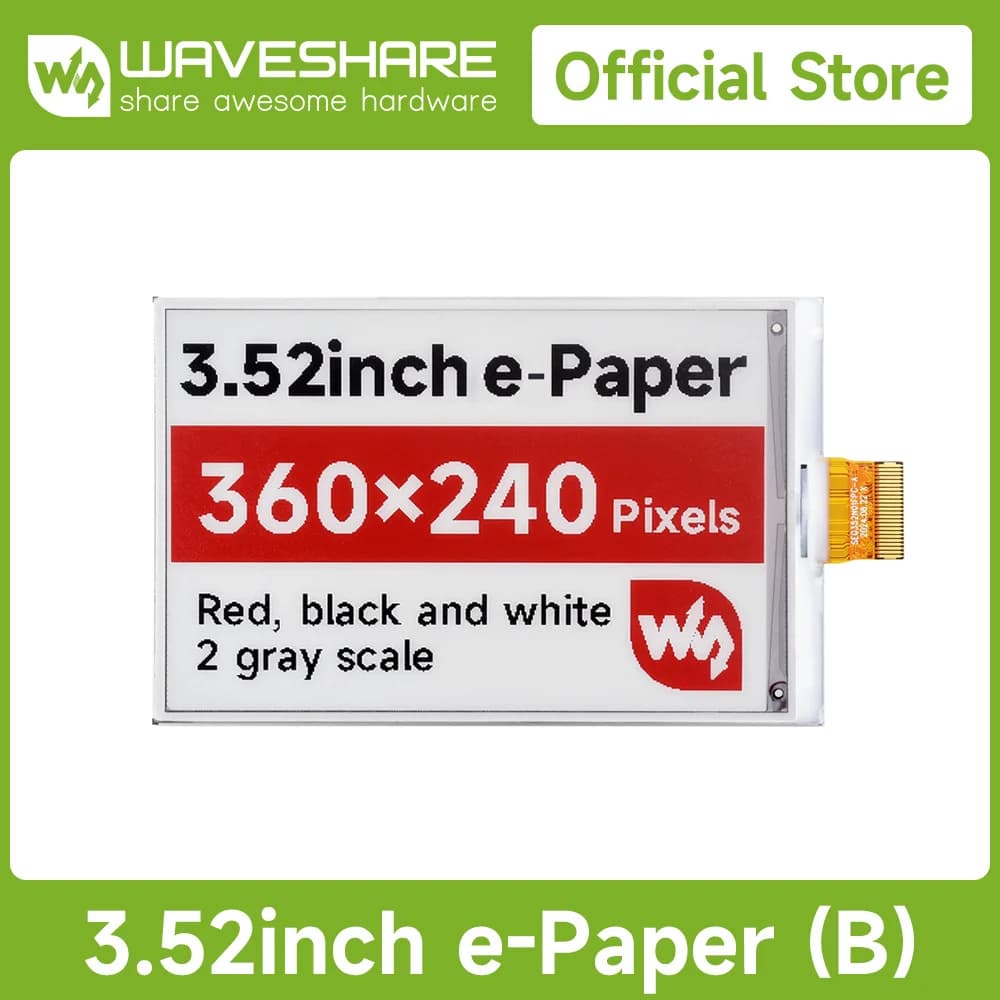 Waveshare 3.52inch E-Paper Display (B), E-Ink Display, 360x240, Red/Black/White, SPI for Raspberry Pi/ Jetson Series/RDK X3