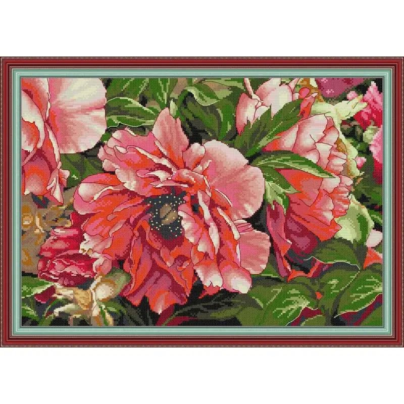 Fiore di peonia rossa Kit da ricamo a punto croce a mano fai da te 14CT 11CT Conteggio Stampa su tela Ricamo Set da cucito Ricamo Decorazioni per la casa
