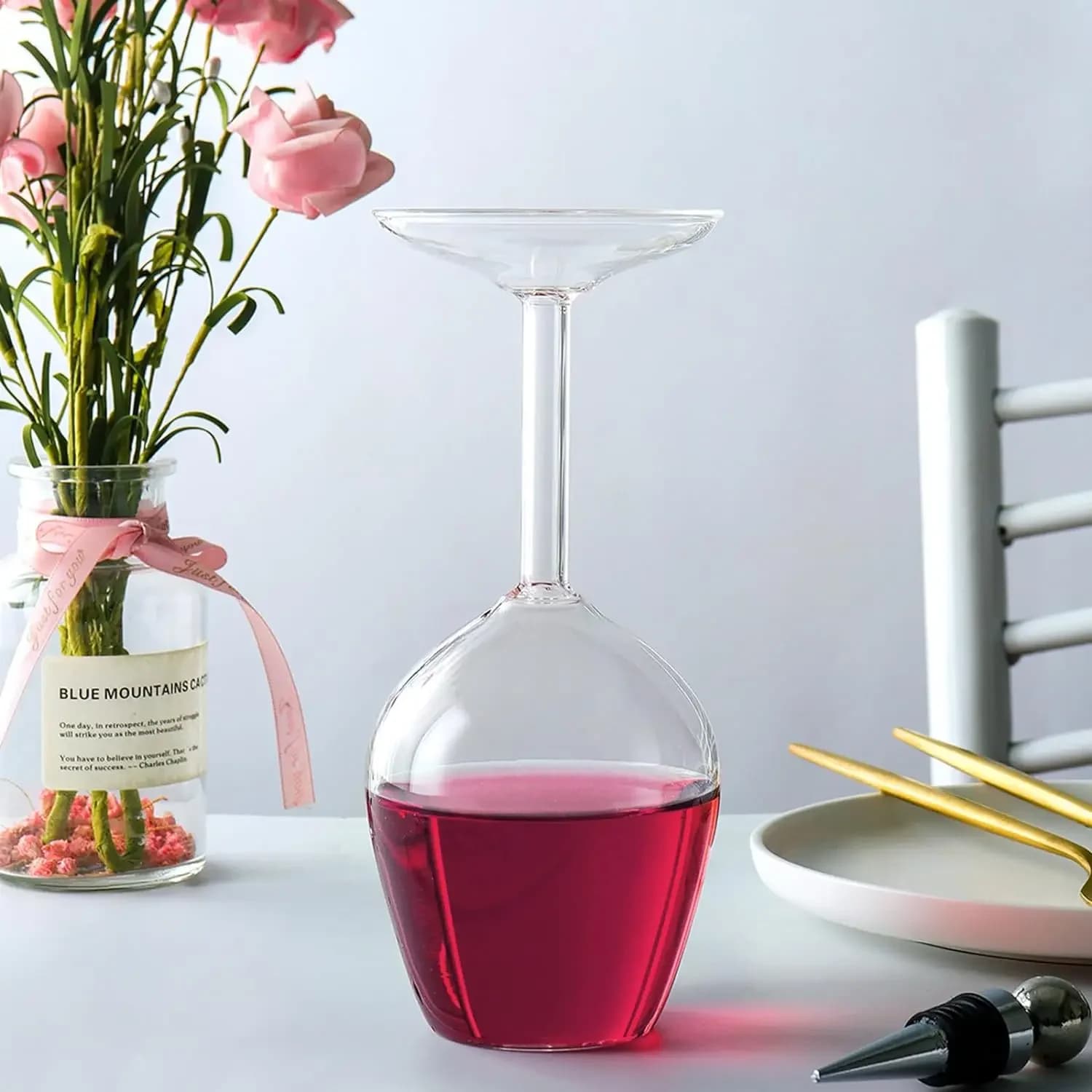Bicchiere da Vino Capovolto, Calici Unici per Vino Rosso, Regalo Divertente per Uomini e Donne, San Valentino, Compleanno, Anniversario