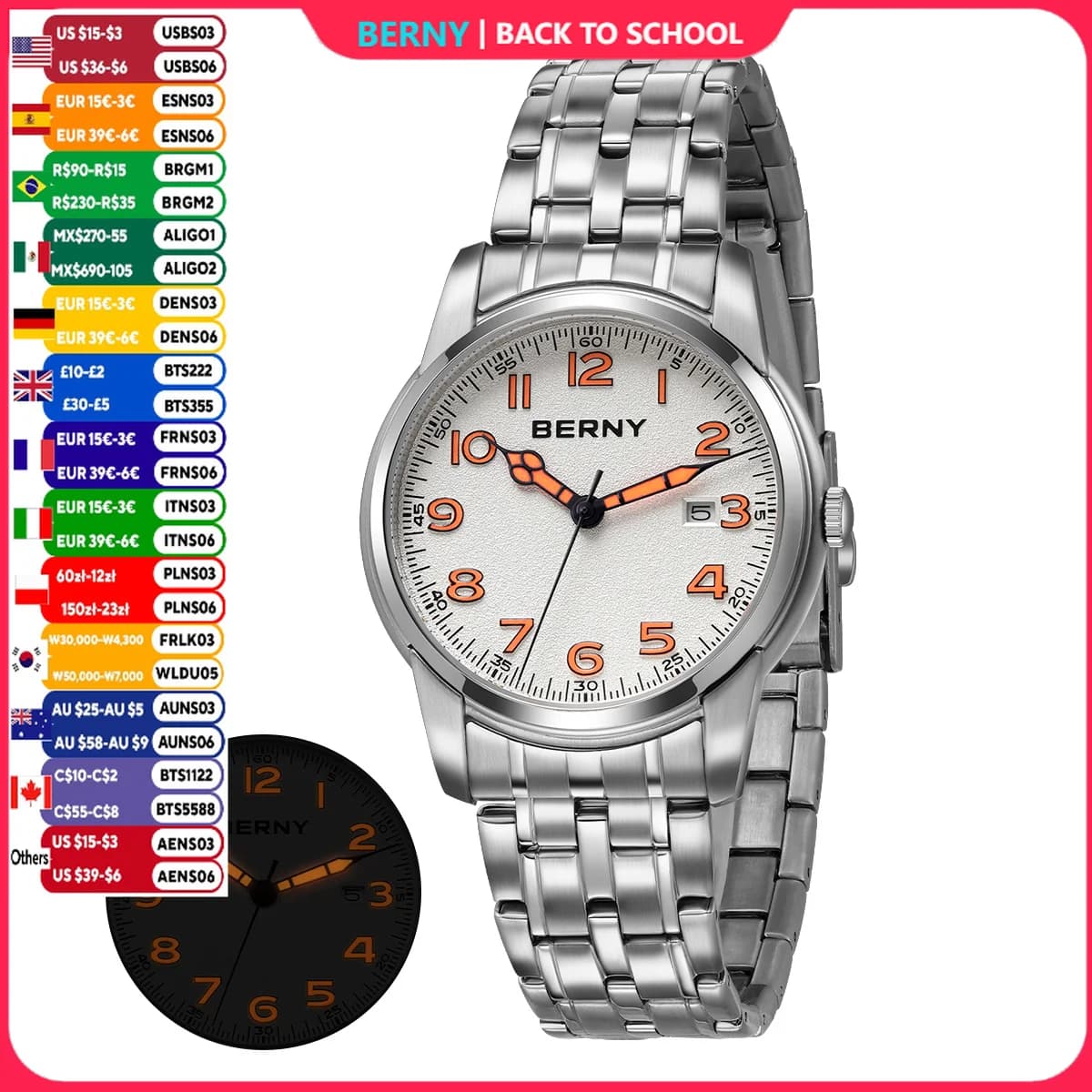 BERNY Men's Watches With Calendar, Date, Luminous Quartz Watch, Fashionable Classic Men's Watch, Easy to Read, For Outdoor