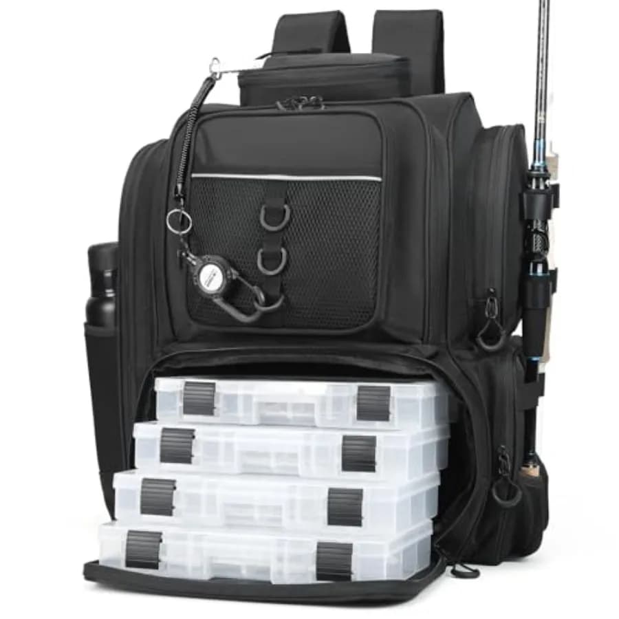 Zaino da Pesca, Borsa Porta Attrezzatura, con Scatole Porta Accessori. Borsa da pesca grande, materiali resistenti