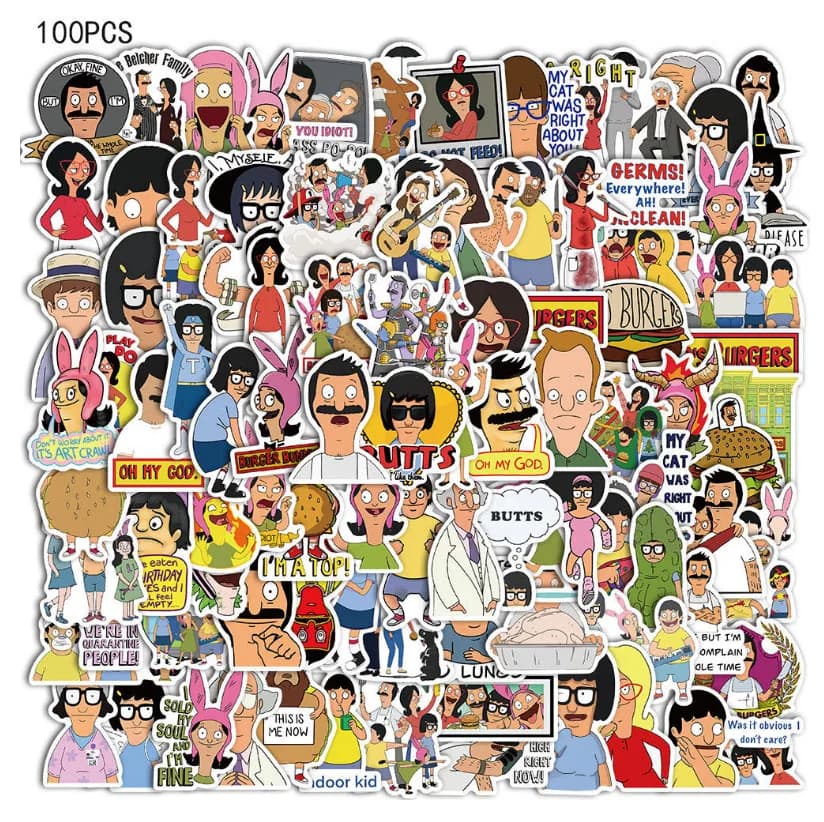 10/30/50/100pcs Happy Burger Graffiti Fai da te Auto Bici Skateboard Valigia da viaggio Telefono Laptop Bagagli Adesivi Bambini Ragazza giocattoli