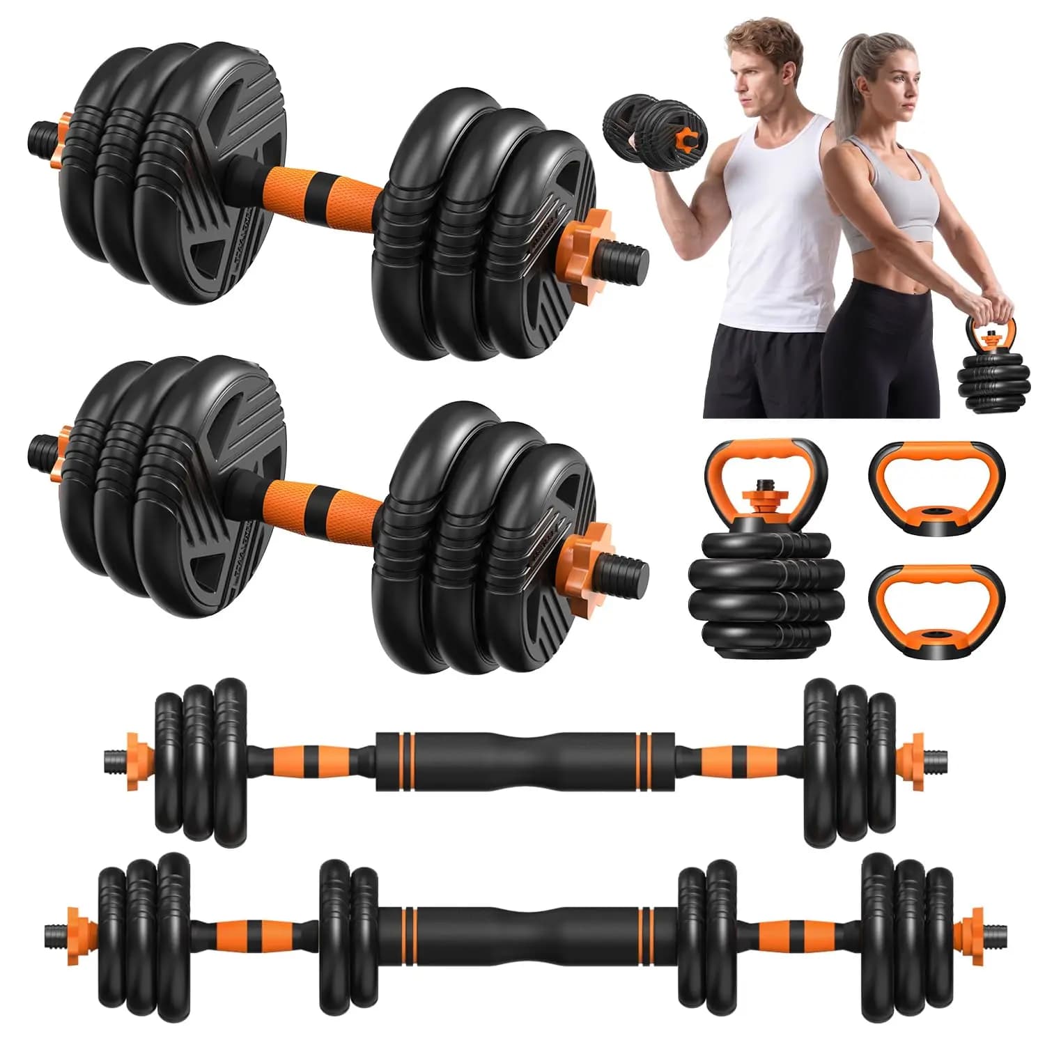 Adjustable Dumbbell Set 5 in 1 Free Weights for Home Gym 33/44/66/88lbs Barbell Kettlebell Push up Stand, Customized