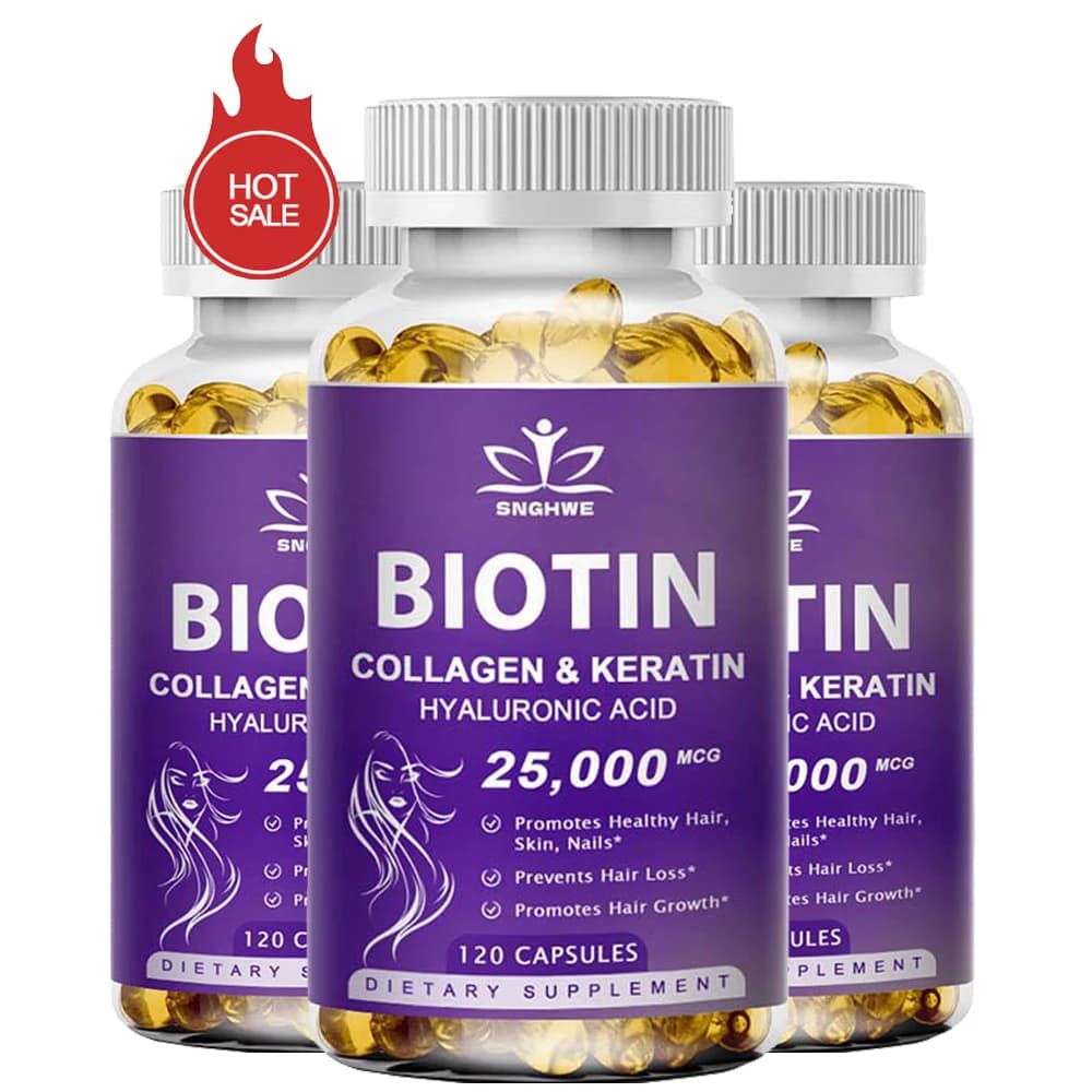 Biotin supplement and free sorbo collagen for nails, bright hair, skin, vegetarian capsules Beauty Health