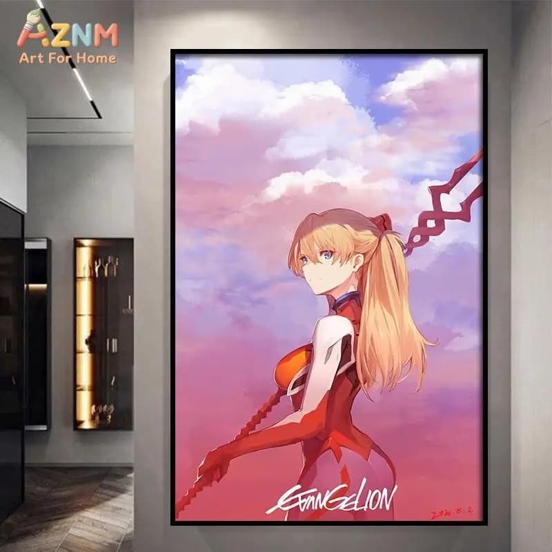 AZNM Neon Genesis Evangelion Asuka Langley Soryu Stampa su tela da parete, Quadro su tela senza cornice con ragazza anime, Poster anime giapponese Mecha