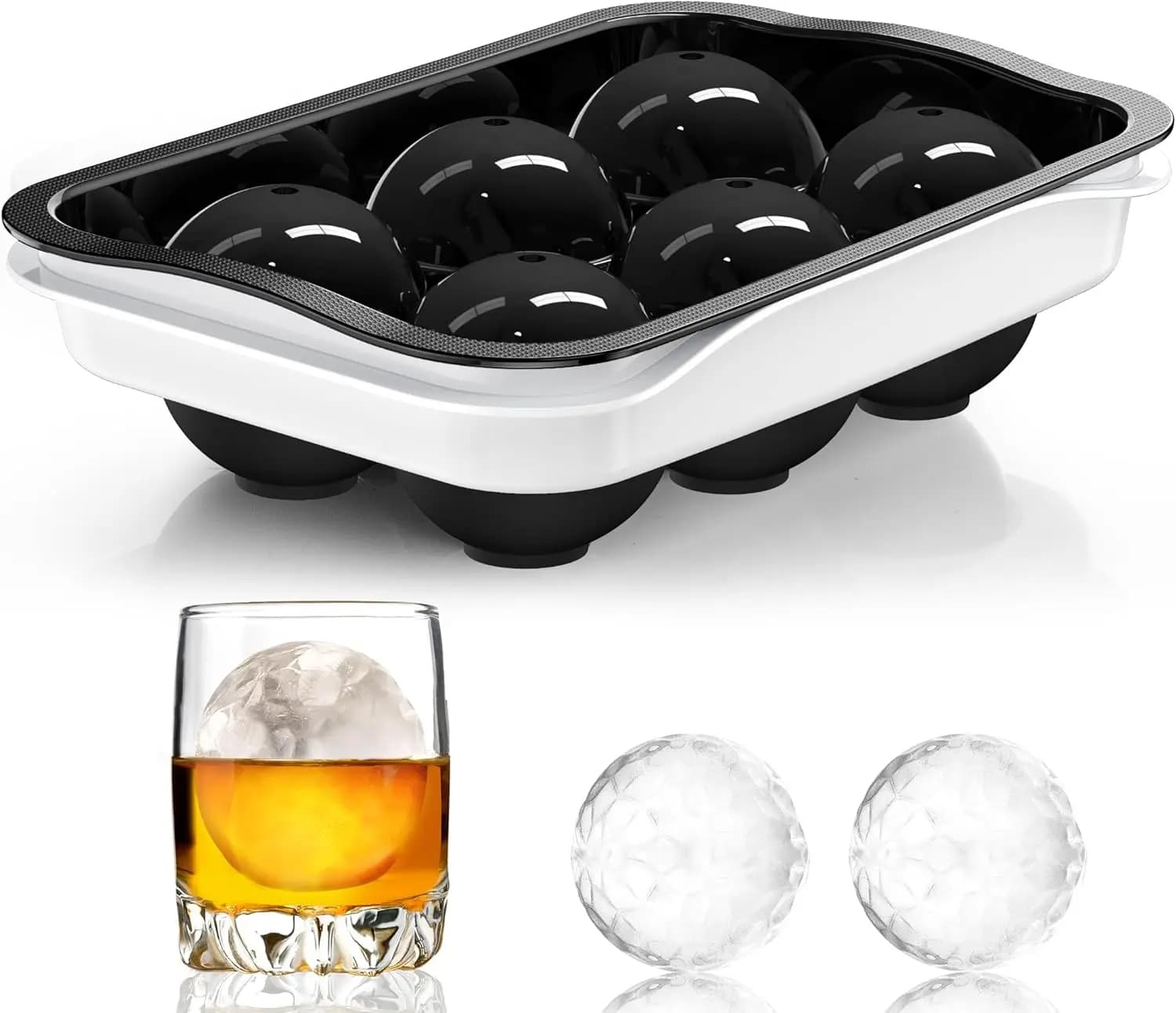 Stampo per Cubetti di Ghiaccio Rotondi da 2,2 Pollici con Coperchio - Facile Staccatura di Sfere di Ghiaccio per Whisky e Cocktail