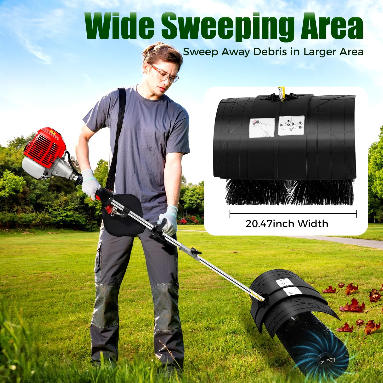 Portable Gasoline Brusher with 2-Time Engine and Kit of Cleaning Tools for Prati, Grass, Debris and Sheets