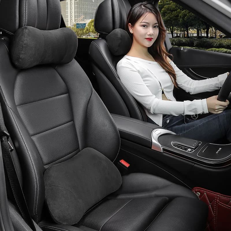 Cuscino Poggiatesta Auto in Pelle Scamosciata, Cuscino per il Collo, Poggiatesta per Auto Quattro Stagioni, Accessori Auto, Poggiatesta in Memory Foam