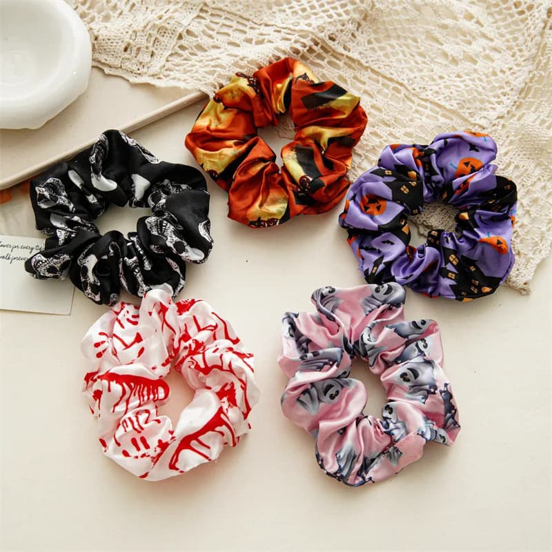 Halloween New Satin Printed Intestine Crib Hair Band Cover European American Waist Cord Elastic Waist Leather Wiper