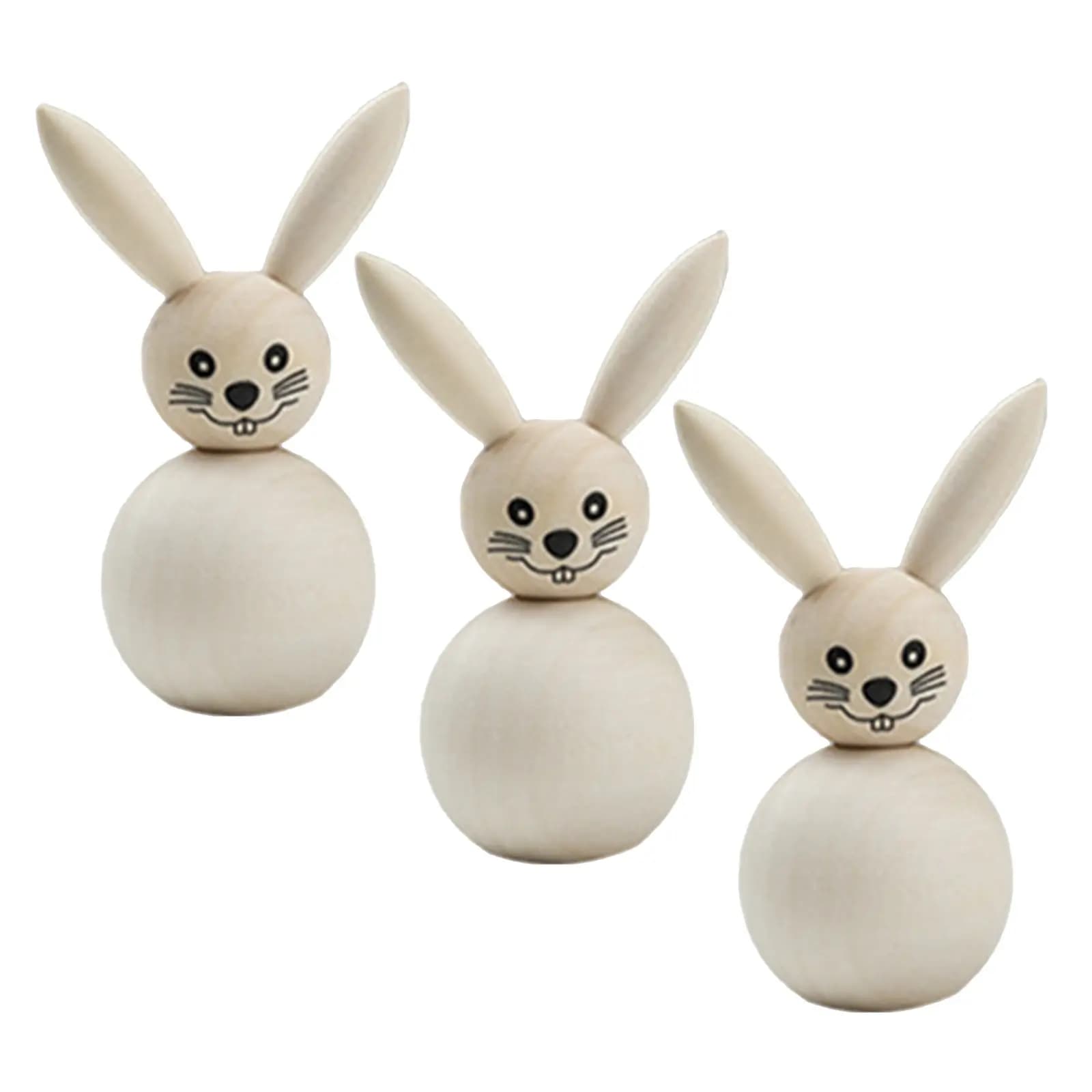 Set di 3 Sculture in Legno Non Dipinte, Coniglietti per Decorazioni Pasquali, Animali in Legno da Assemblare a Mano