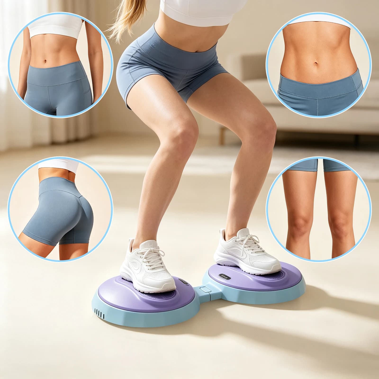 Non-Slip Foldable Twist Board with Pull Ropes, Indoor Waist & Lower Body Workout Equipment for Daily Fitness