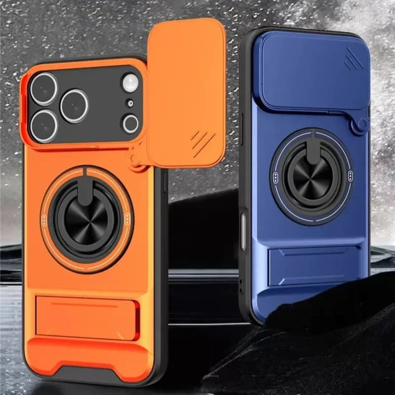 2Set (1 phone case with strap, 1 cleaning kit) Luxurious creative multifunctional case with rotating ring and sliding window for phone