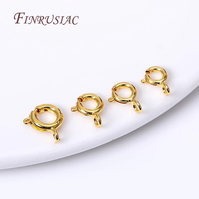 5/5.5/6/7 mm brass spring ring closure with open ring Connector with 18K gold plated round clasp for making necklaces with DIY bracelet