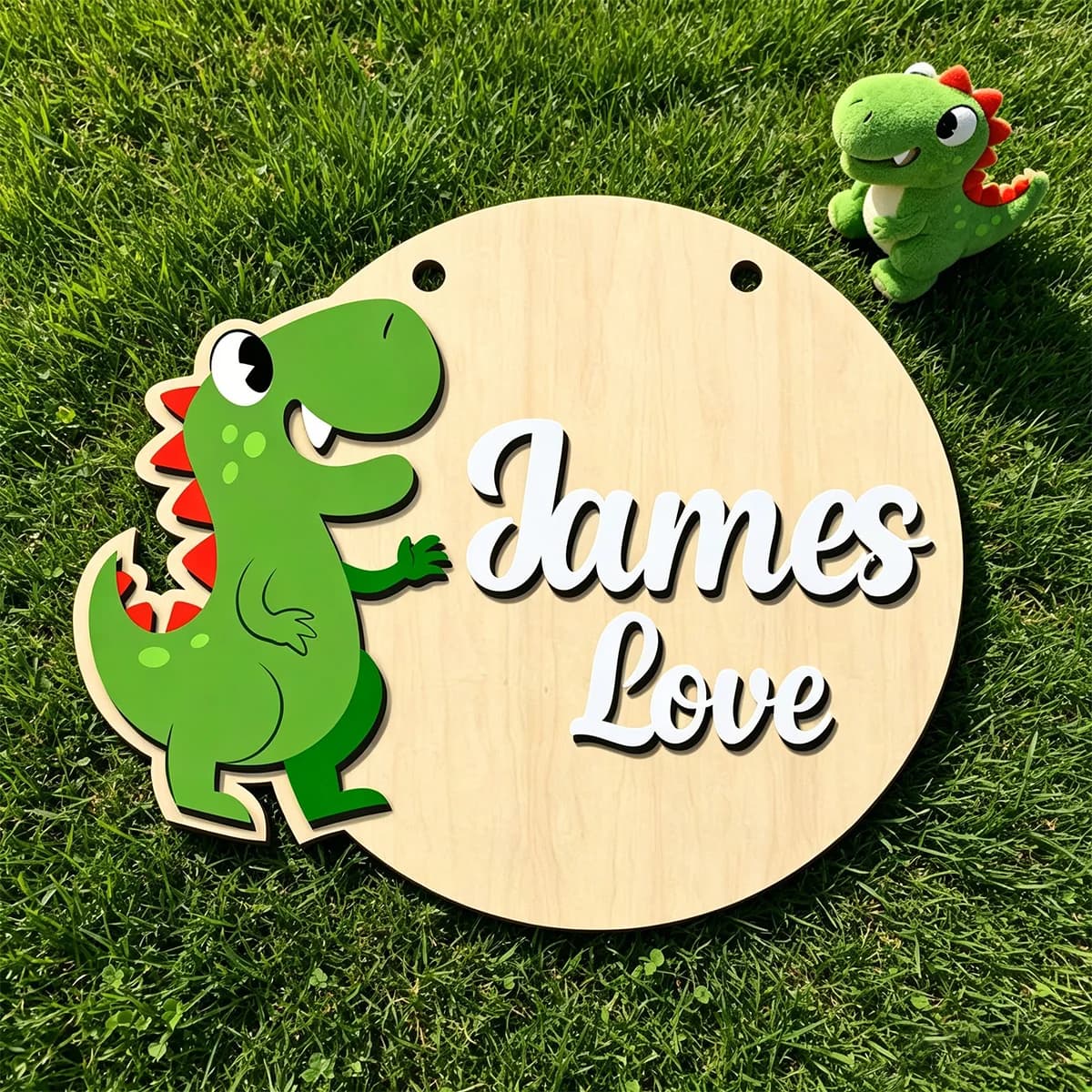 1pc wooden surname brand for children's room, creative cartoon dinosaur pattern, customized exclusive name, baby birthday gift