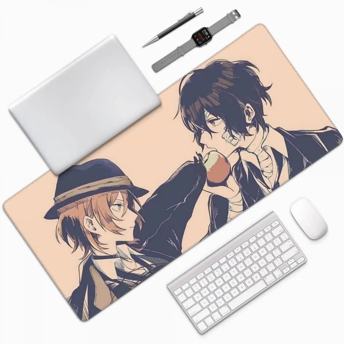 Tappetino per mouse grande Anime Bungo Stray Dogs, tappetino per tastiera e mouse per computer, tappetino da scrivania per PC e laptop, accessori da ufficio, tappetini da tavolo