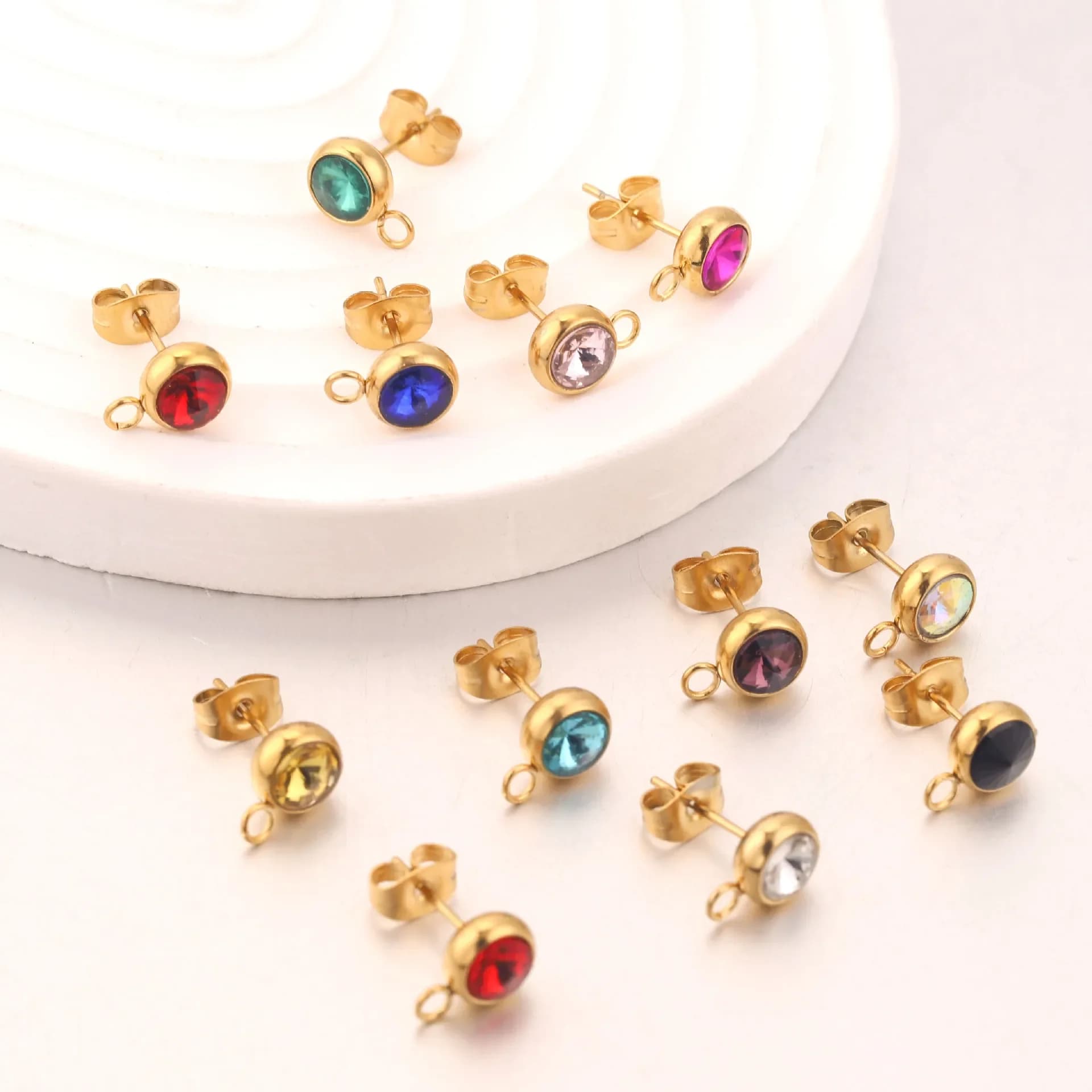 10pcs Rhinestone Earrings Hooks Gold Color Stud Earrings Connectors Jewelry Making Findings Diy Stainless Steel Earring Settings