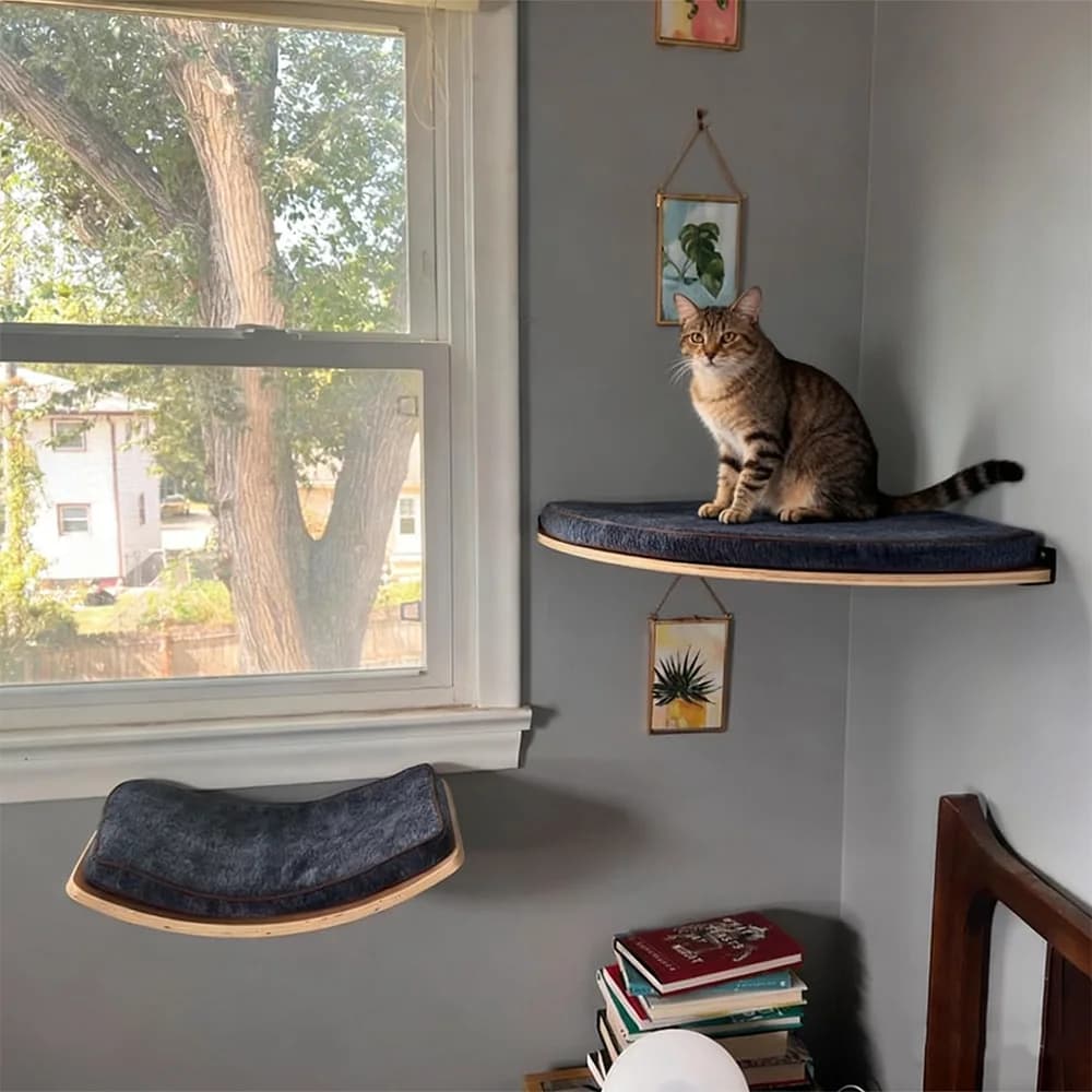Scaffali per gatti montati a parete, posatoi per gatti in legno con morbido cuscino, gradini da arrampicata per gatti e letti galleggianti per gatti per mobili da interno per gatti