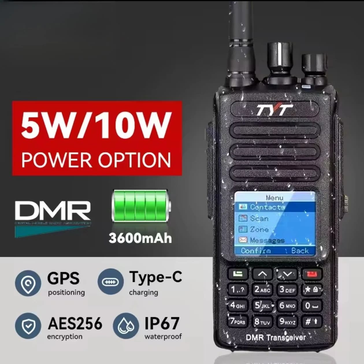 MDUV390PLUS Walkie-talkie per Auto 10W Crittografia AES256 Alta Potenza Tipo-C