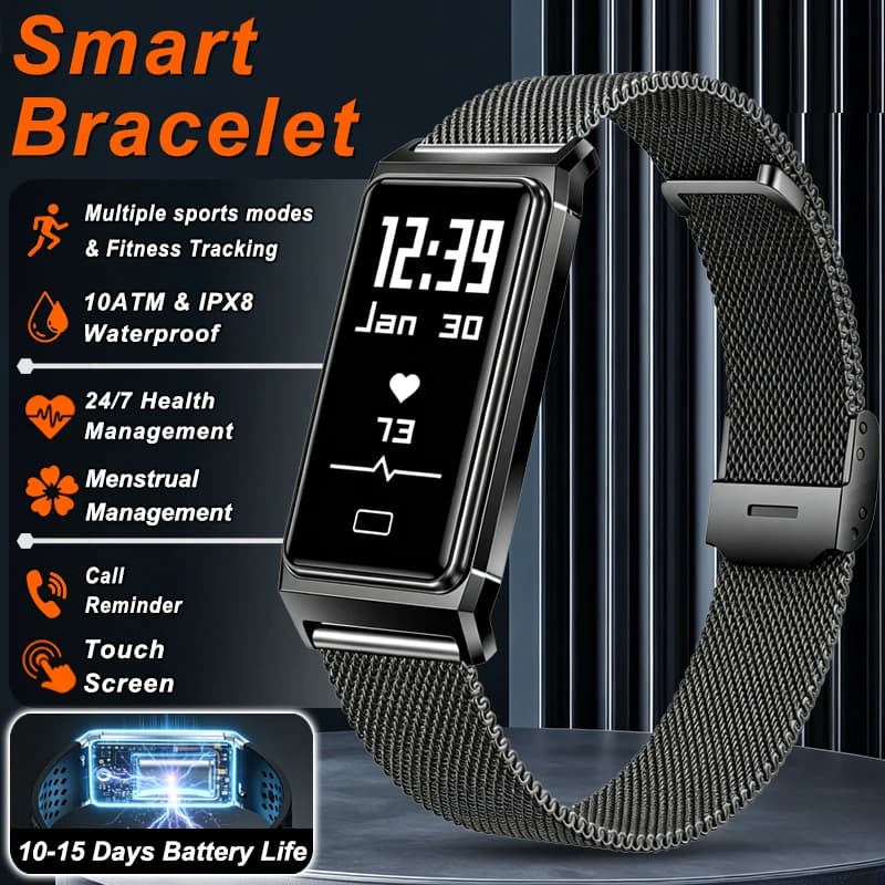 New Fitness Tracker Smart Bracelet Health Monitor Sports Pedometer IPX8 Waterproof Call Reminder Smart Watch Band For Men Women