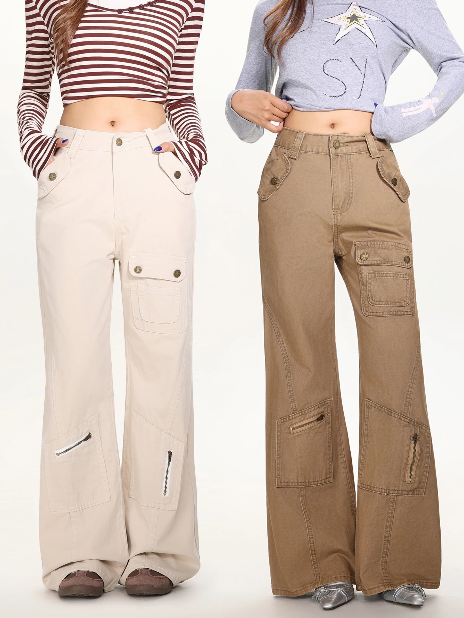 Pantaloni a Zampa d'Elefante Stile Americano da Donna, Primavera-Autunno, Effetto Vintage, Lavati, Slim Fit, con Patchwork