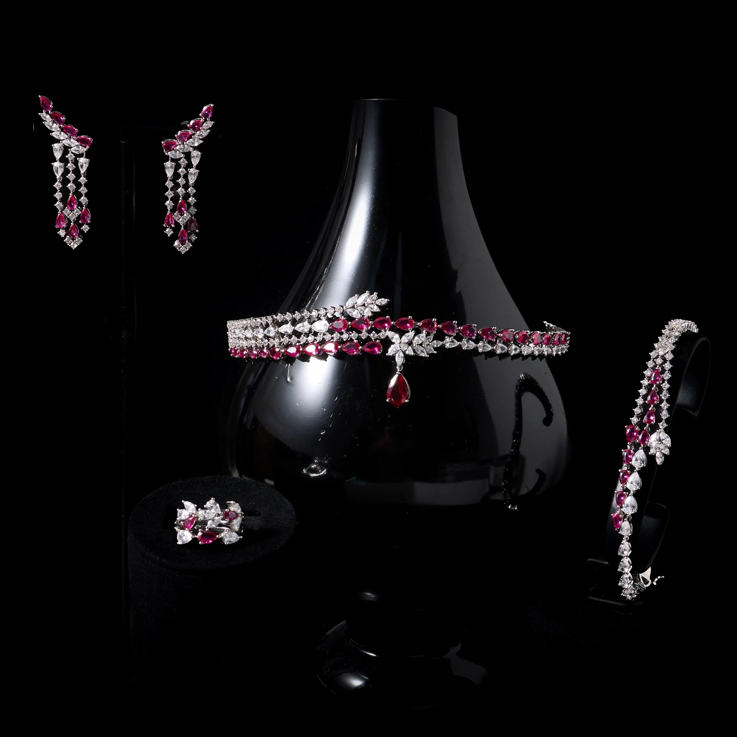 00036 Bridal Choker Necklace Sets for Women Cubic Zirconia Choker Jewellery Set Dubai Saudi Party Engagement Accessory