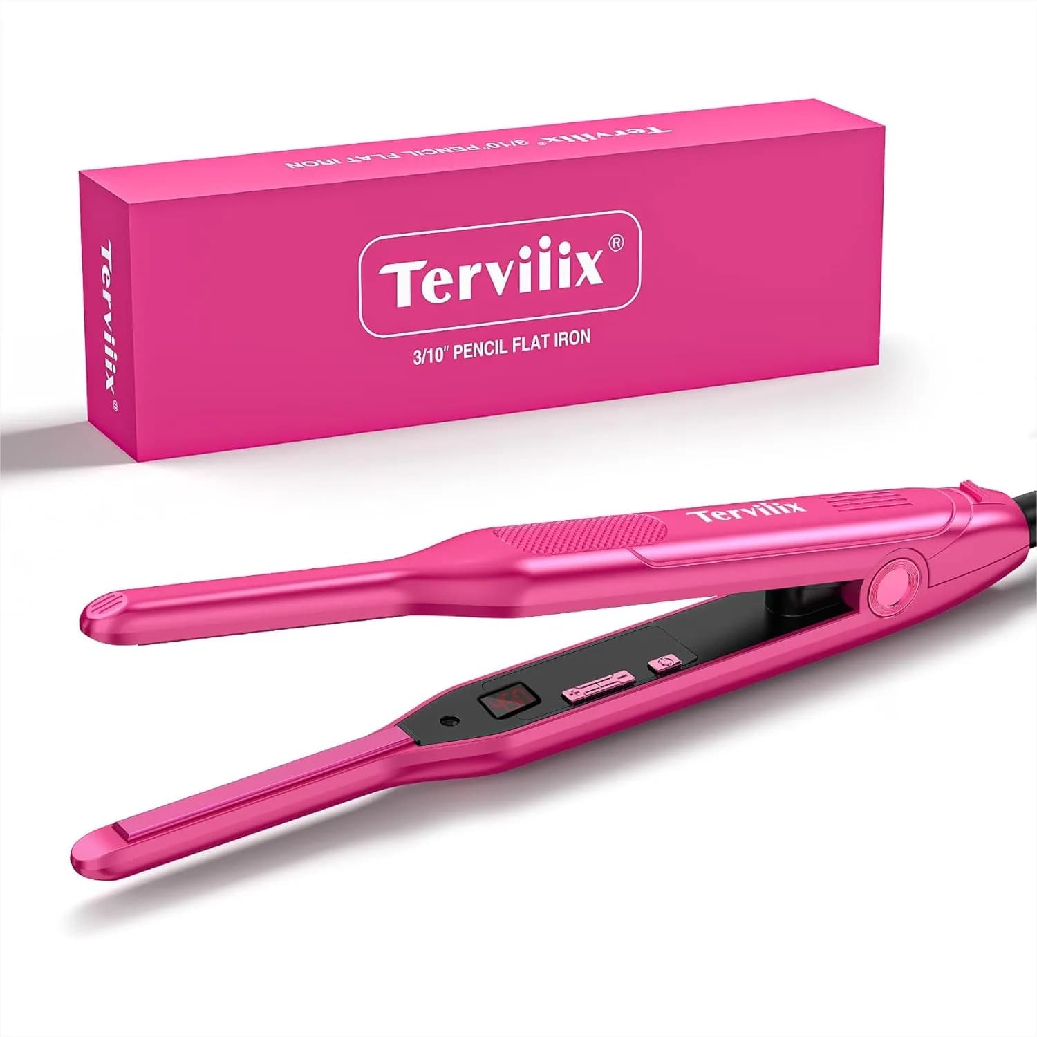 Mini Piastra per Capelli Corti, Piastra a Matita da 3/10 Pollici per Bordi e Capelli di Bambino, Display LCD, Doppia Tensione, Rosa