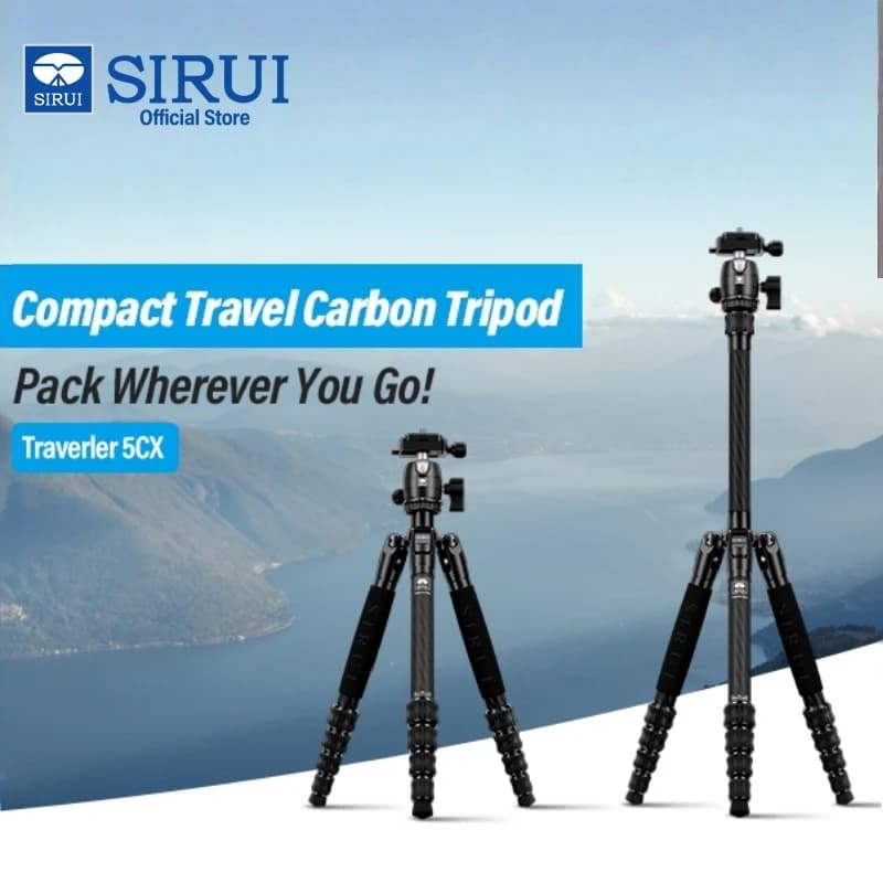 SIRUI Traveler 5CX Carbon Fiber Professional Tripod For DSLR Camera 141CM With 360° Panning Ball Head Lightweight Travel Tripods