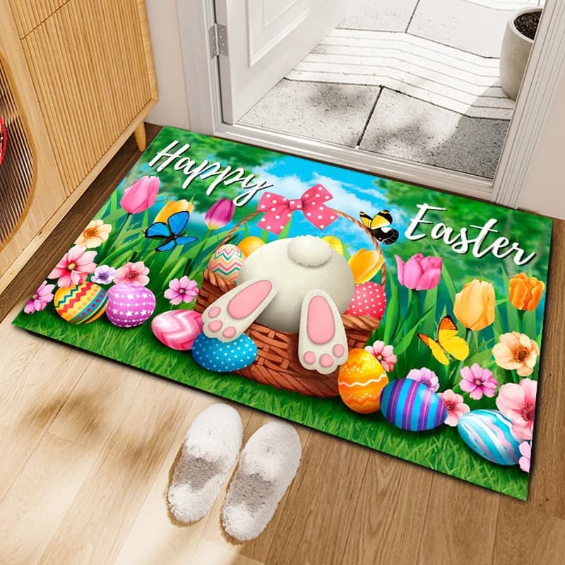 Tappeto Pasquale con Coniglietto e Uova, Decorazione per Soggiorno, Morbido Tappeto Antiscivolo per Ingresso e Camera da Letto