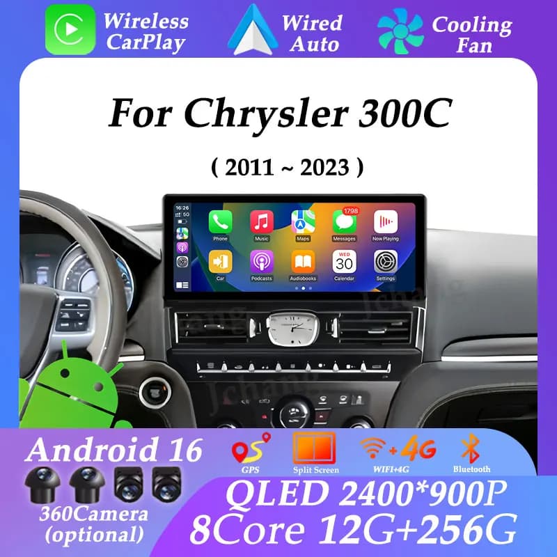 Multimedia Player UItra-thin Screen Android 16 for Chrysler 300C 2011 - 2023 Split Screen GPS Navi Carplay Auto Head Unit DSP BT