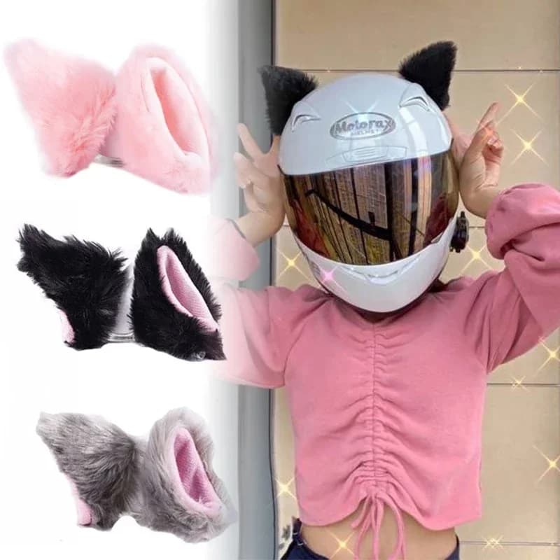 1 paio di orecchie di peluche per gatti, decorazioni per casco, carino, moto, ciclismo, styling, casco, decorare accessori adesivi, decorazione cosplayer, regalo