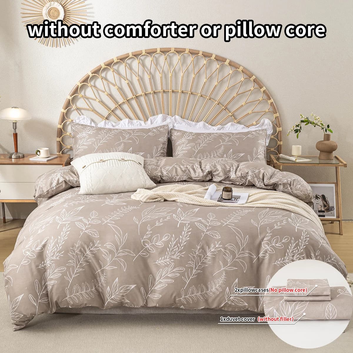 Set duvet with floral pattern from 3 pieces/set (1 headdress and 2 pillowcase) Soft and delicate headdress set on the skin