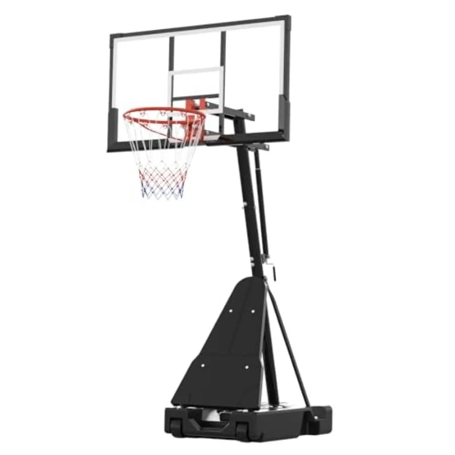 Canestro da basket per vialetto, giardino e bordo piscina, tabellone in PC infrangibile, Nero/Grigio, 52 pollici, Altezza regolabile 4.9-10FT, Mo