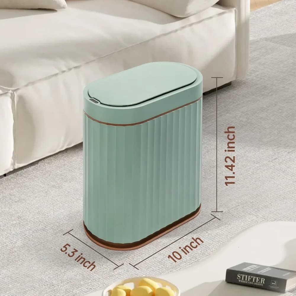 Cestino per Rifiuti con Sensore di Movimento da 2 Galloni, Coperchio Automatico, Bidone Intelligente Impermeabile IPX5, Sottile, per Cucina e Ufficio, Colore Verde Salvia