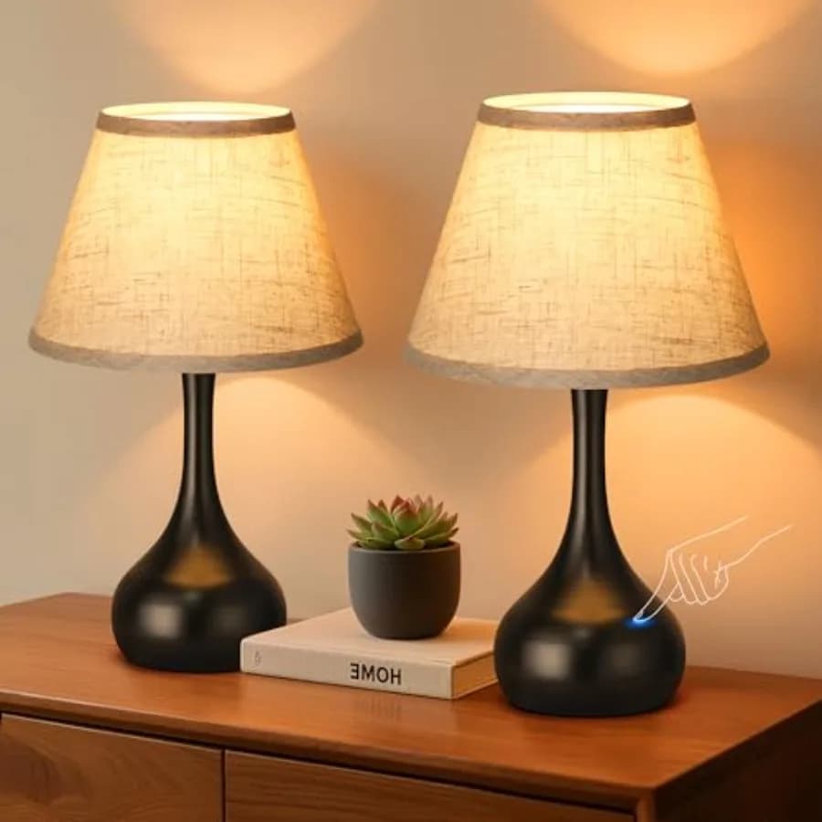 Lampada da Tavolo Touch da 17 Pollici per Camera da Letto, Set da 2, Lampada da Comodino Dimmerabile a 3 Livelli, Lampada da Scrivania in Metallo Stile Rustico con Paralume in Lino
