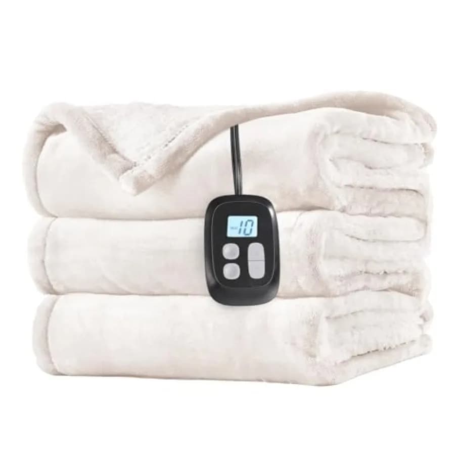 Coperta Elettrica Riscaldata Misura Full Size 183x213cm, Doppio Lato in Morbido Flanella e Sherpa, Display LCD, 10 Impostazioni di Calore con Timer da 1-12 Ore