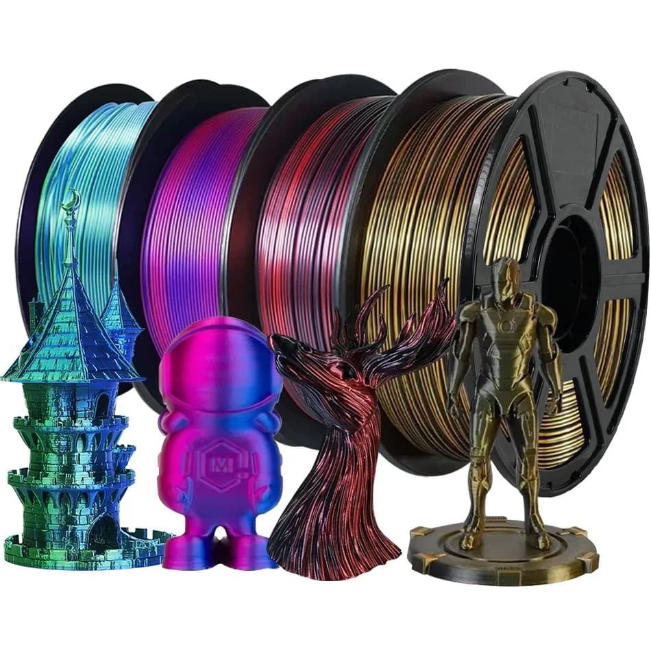 Filament of silk double color PLA 1,75 mm 1 kg 500 g 250 g 3D Printer Plastic material Two-colored PLA Black Red Green Fabric New