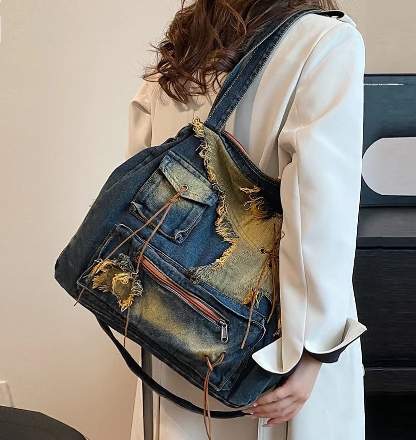 Denim Y2k Womens Shoulder Bag Vintage Washed Distressed Fashion female Messenger Bag Large Capacity ladies Handbag Sac totes