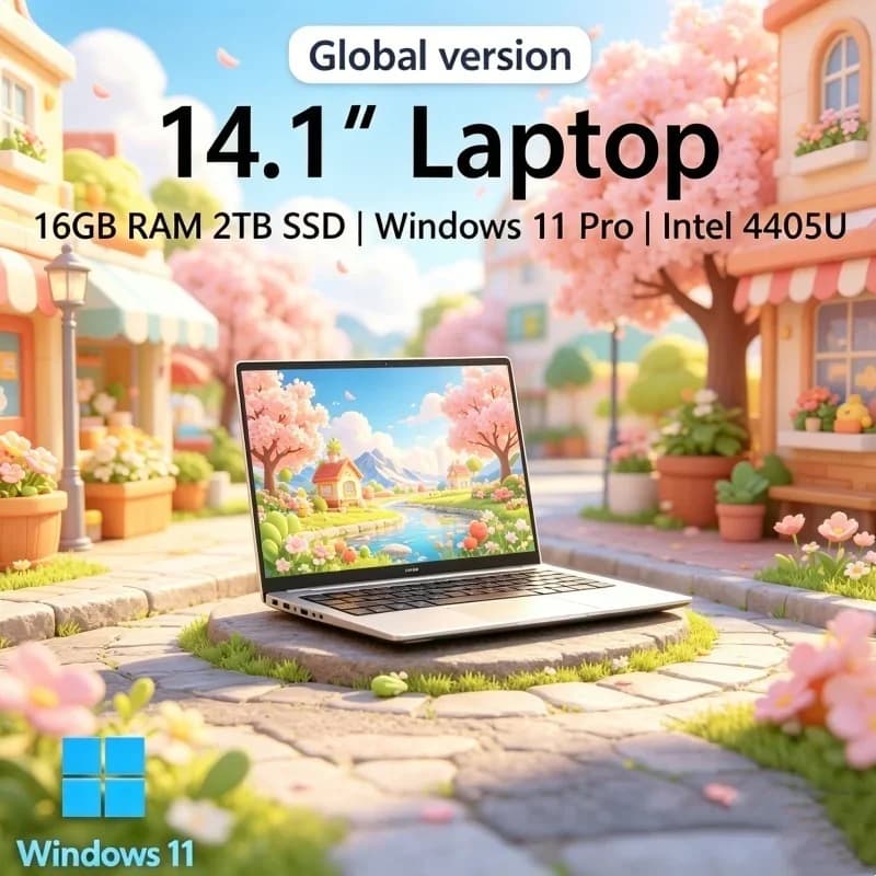 2026 Coveted Glossed 14.1 Inch Gaming PC Intel 4405U Tapering 16GB RAM SSD 1920*1080 Windows 11 Pro Shrewd Slim Study Laptop