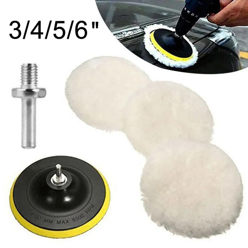 Kit tampone per lucidatura 6pc 3 "/4"/5 ''/6'' disco per lucidatura in spugna di lana disco per lucidatura per auto con adattatore per trapano con piastra posteriore