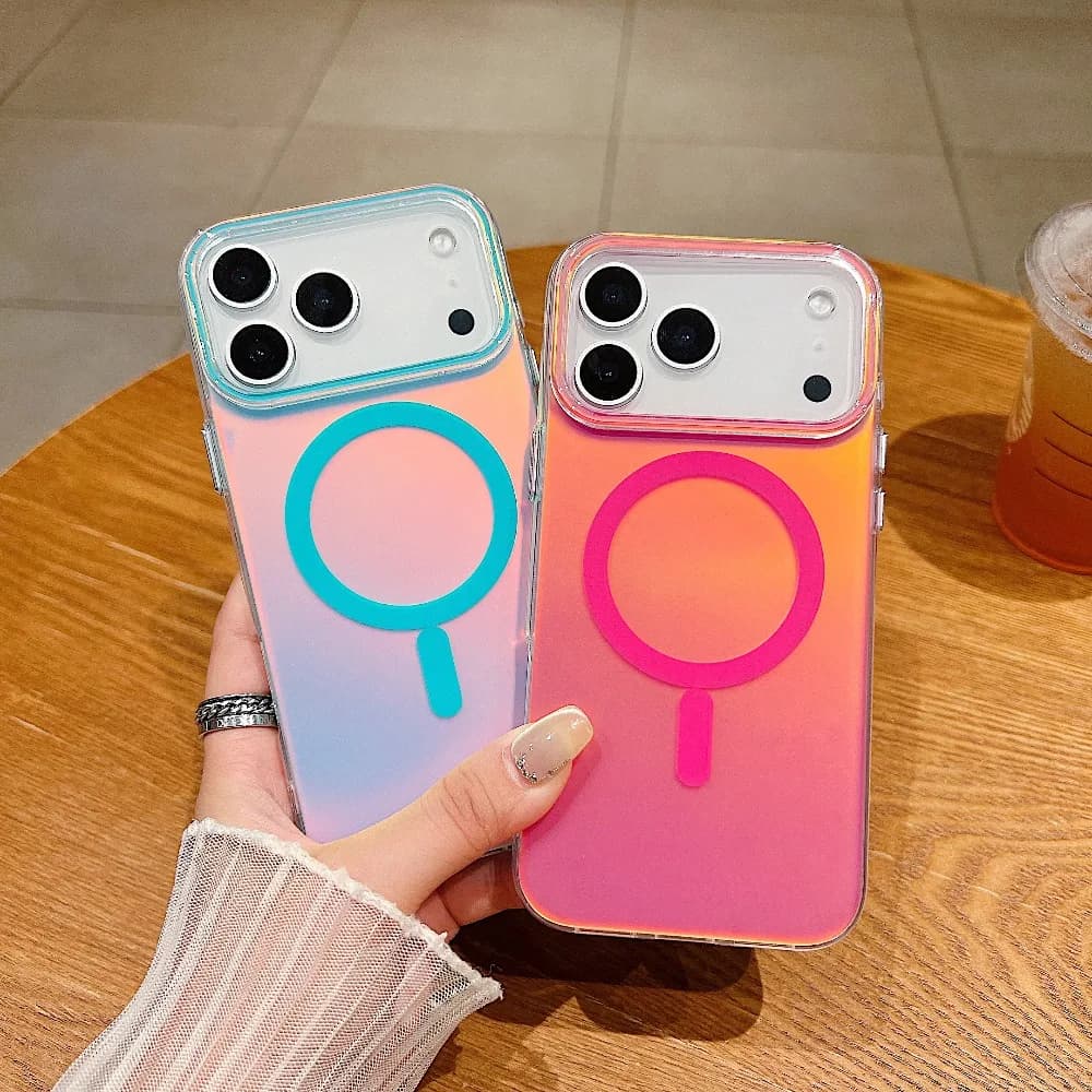 Glitter Rainbow IMD Magnetic Shockproof Case For IPhone 17 Air 16 Plus 15 14 13 12 For MagSafe Wireless Charging Protect Cover