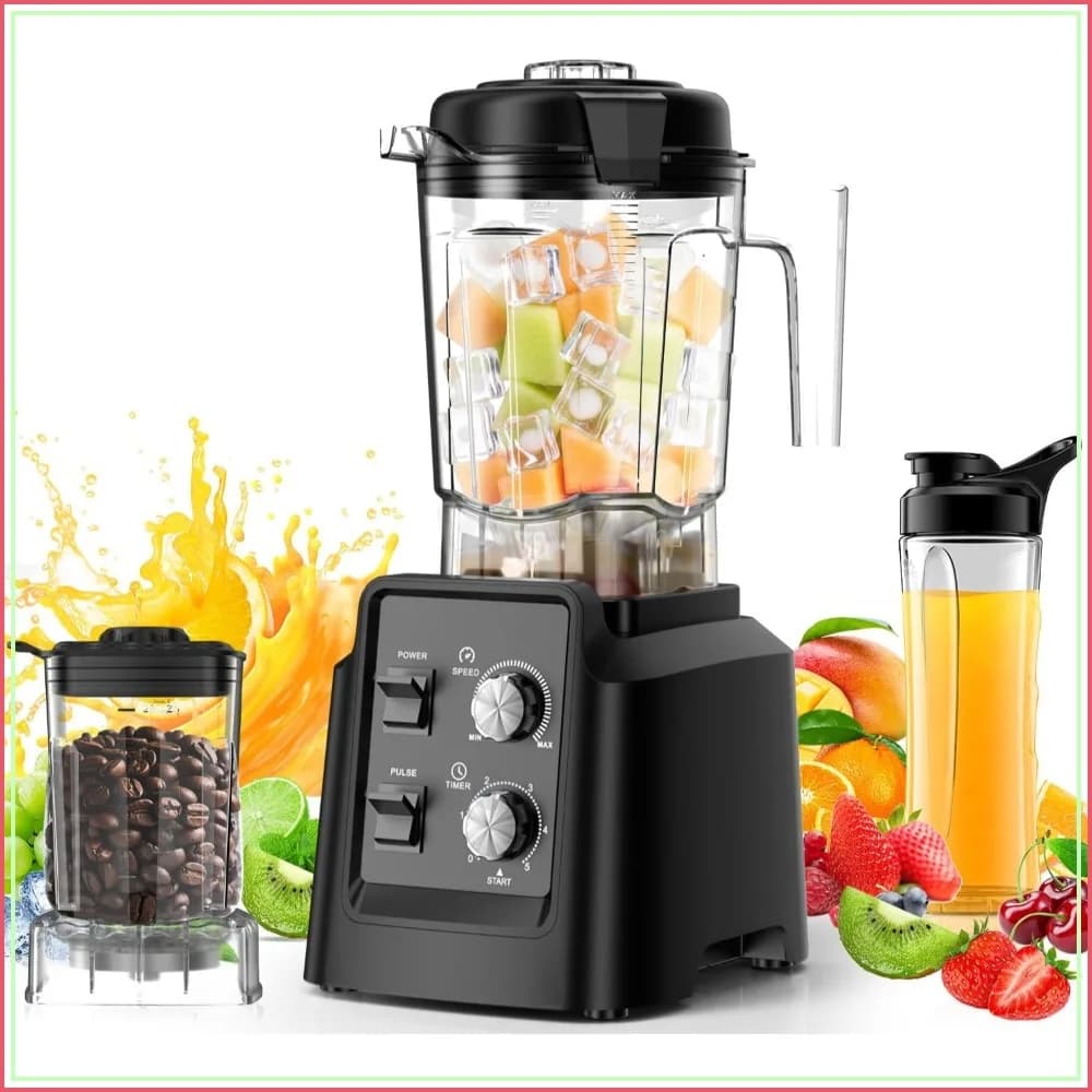 1800W Blender & Grinder, 6-Blade, 68oz+27oz, Self-Cleaning, Dishwasher Safe, for Smoothies, Baby Food, Nut Butter