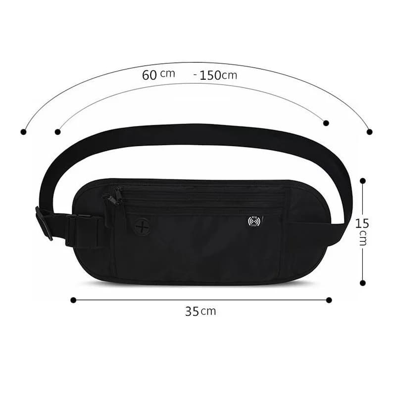Borsa da Cintura Impermeabile RFID Blocking 15*35cm per Telefono e Documenti, Portafoglio Nascosto con Blocco Segnale RFID, Porta Passaporto