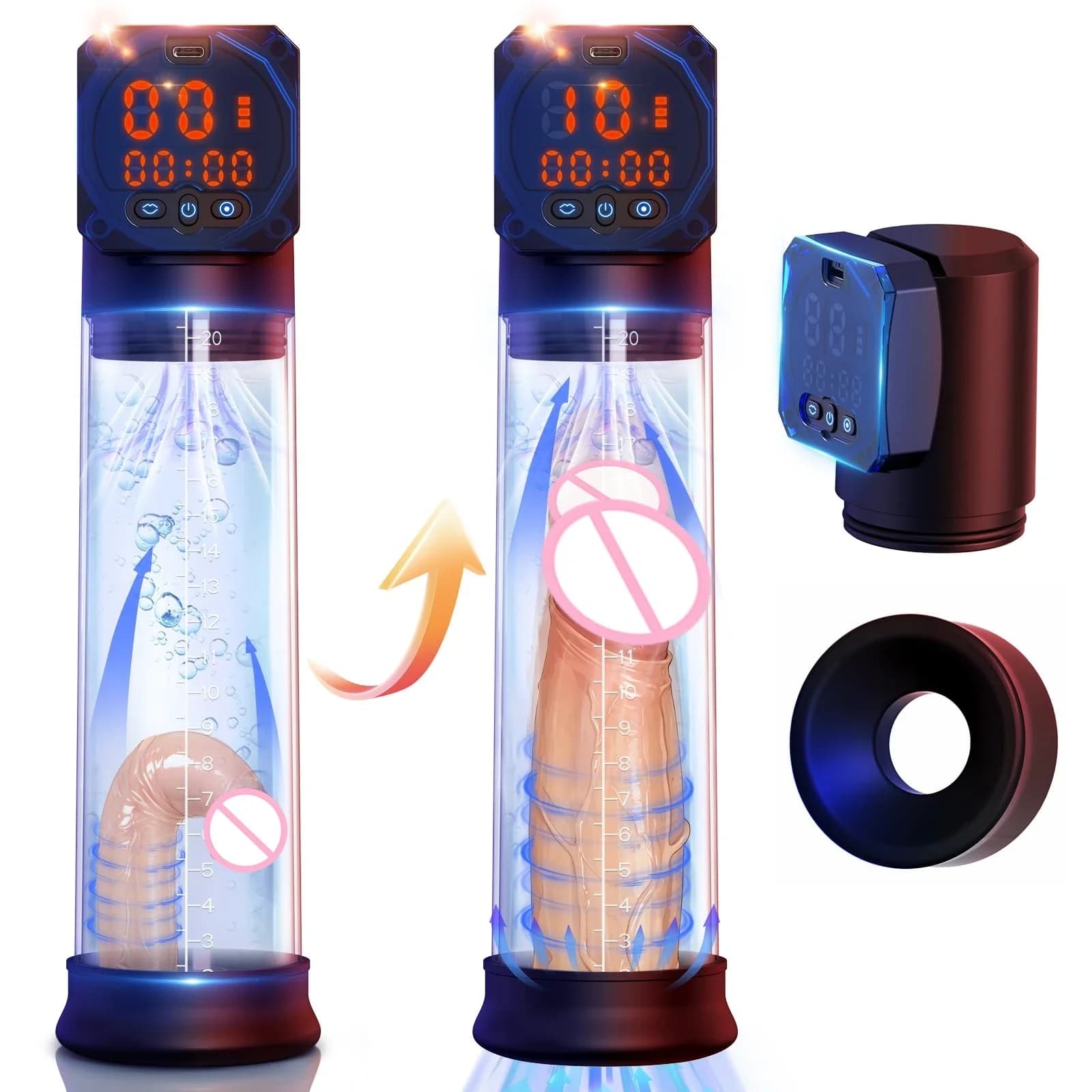 Pompa elettrica per pene ricaricabile per uomo giocattolo adulto Amplificatore automatico di aspirazione sottovuoto con 5 ventose 6 modalità di allenamento Display digitale