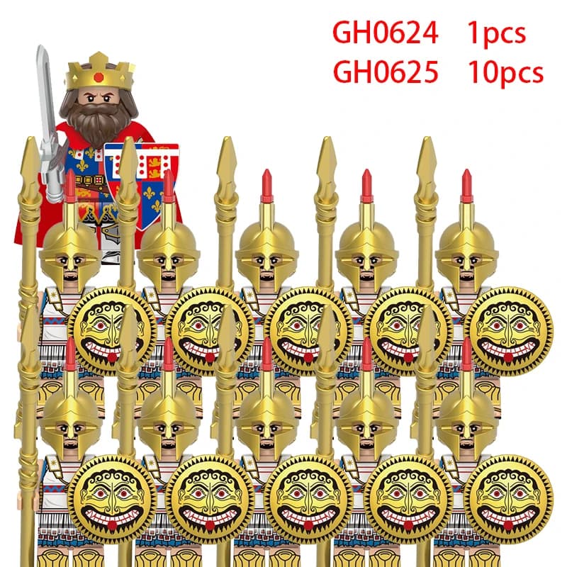 MOC Medieval Military King Building Blocks Solider Figures Gifts Shields Helmets Lionheart Teutonic Knights Militiaman Farmer