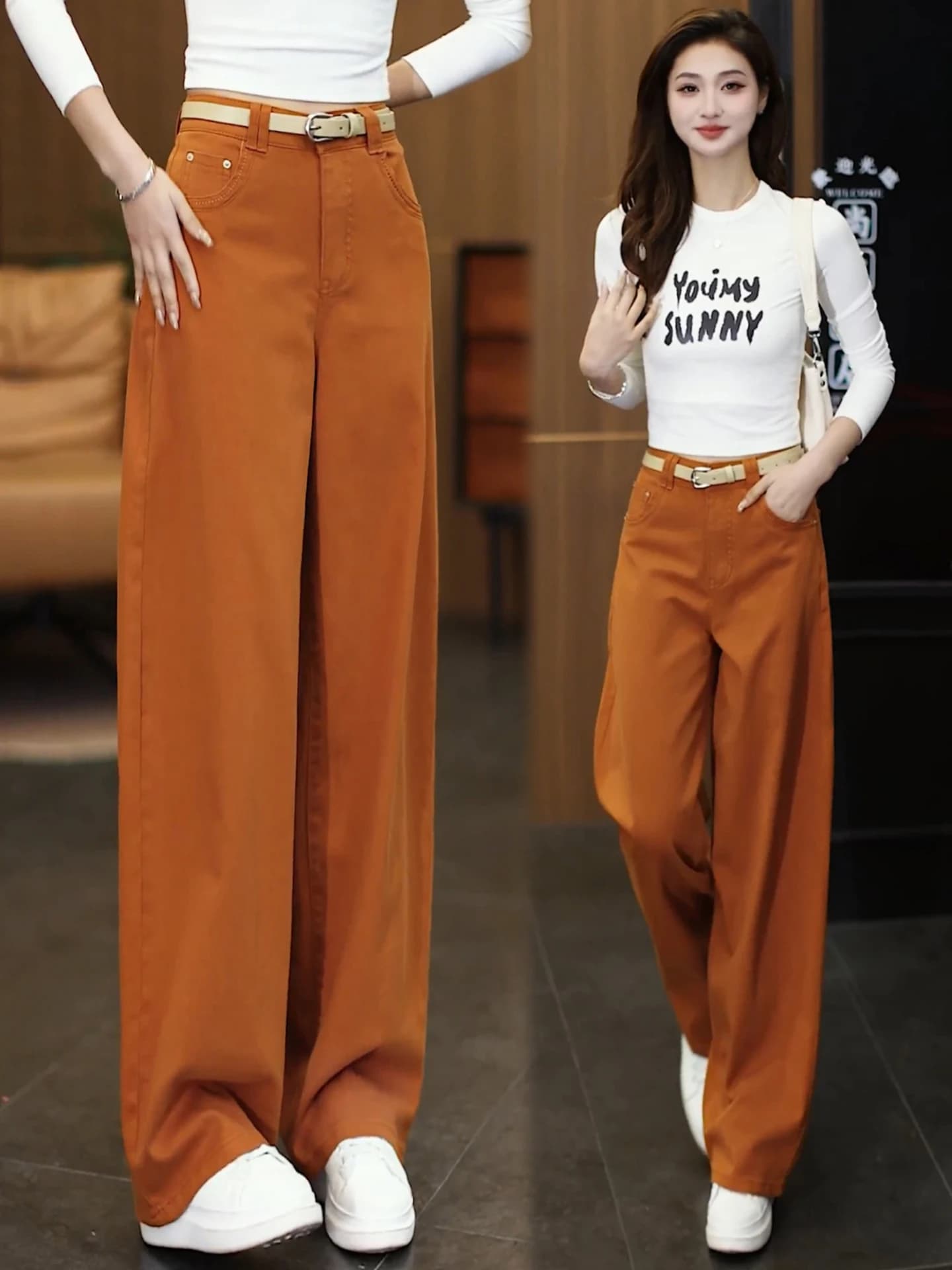 Jeans Casual a Vita Alta e Gamba Larga da Donna, Primavera Autunno, Comodi e Snellenti, Pantaloni Semplici ed Eleganti in Cotone