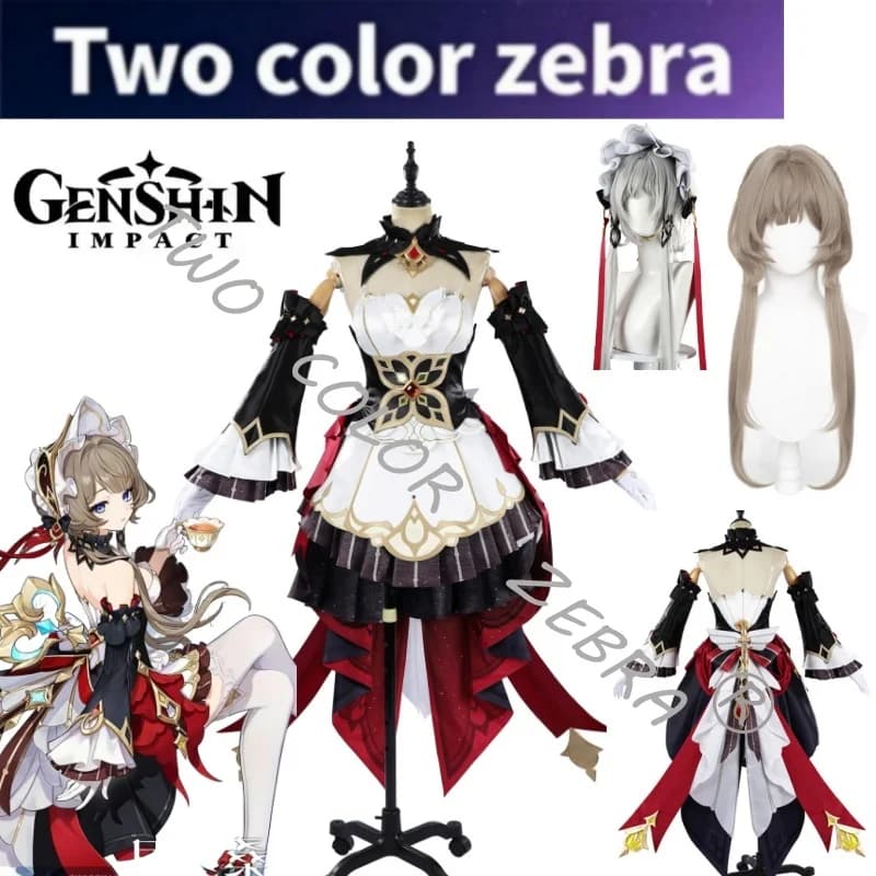 Genshin Impact Puppet Sandrone Cosplay Fatui Harbinger Costume White Dress Black Gold Corset and Props for Halloween Party