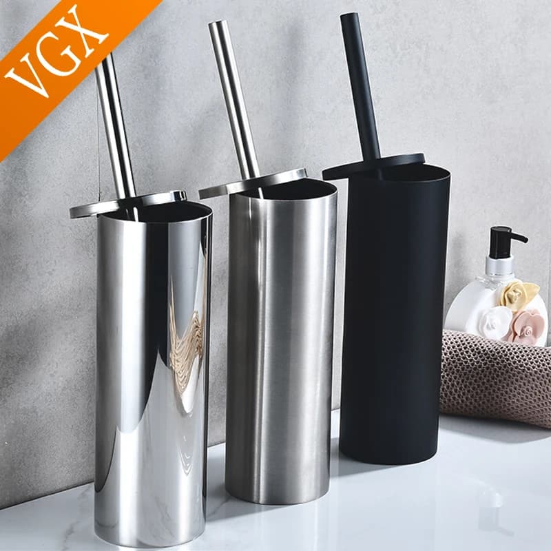 VGX porta scopino per wc autoportante Set portaspazzole per pulizia verticale in acciaio inossidabile accessori per il bagno per la casa nero